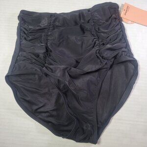Shaperment High-Waisted Black Ruched Shaping Swim Control Bottoms #81068 Size M